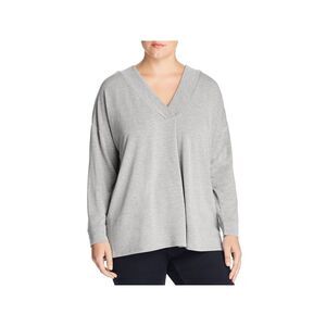 CUPIO Womens Stretch Pleated Strap V-back Long Sleeve V Neck Tunic Top